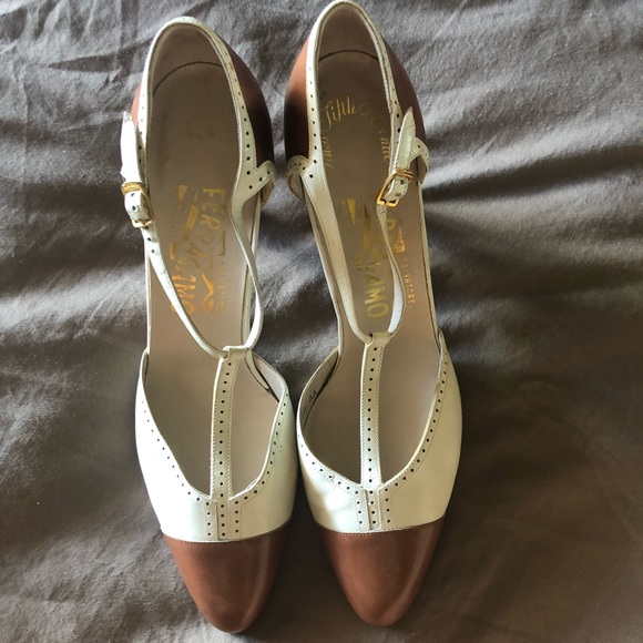 Salvatore Ferragamo Shoes - Salvatore Ferragamo off White/tan wedges size 9.5